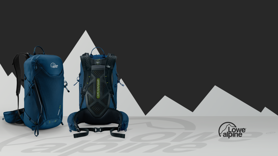 Outdoor Active backpack front and back on graphic background